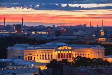 Mikhailovsky Palace and panoramic view of St. Petersburg during sunrise, Russia