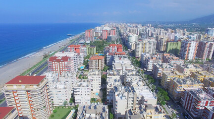 Coastal city Alania at summer sunny day. Aerial view videoframe
