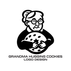 Grandma Hugging Cookies Vector Logo Design