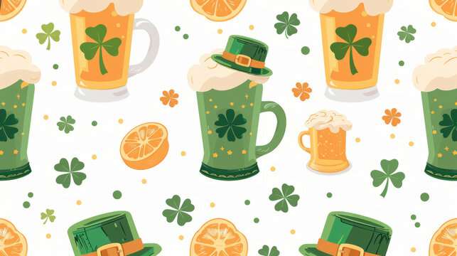 St. Patrick's Day Seamless Pattern with Shamrocks and Festive Hats