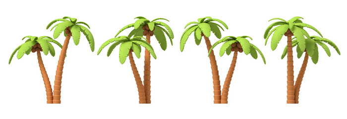 Line of cartoon palm trees against a white background - obrazy, fototapety, plakaty