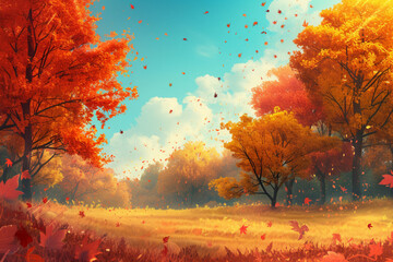 Naklejka na ściany i meble autumn trees in the park