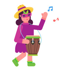 A modern flat icon showing carnival parade 