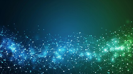 Abstract cyber nano connection on blue and green background, ai innovation, big data network.