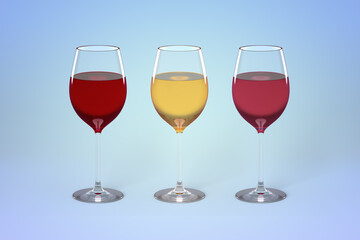 Three types of wine in glasses representation