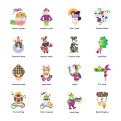 Collection of Shrove Tuesday Flat Icons 

