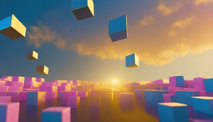 Cubism in Azure: Exploring the Essence of Small Blue Cubes and Pink Shades"