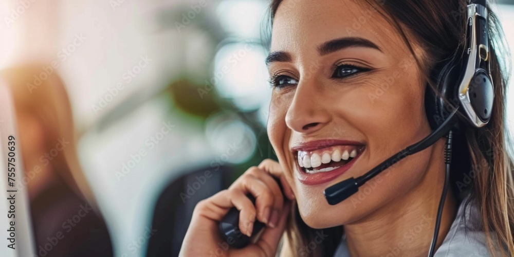 Poster friendly customer service representative at work. generative ai