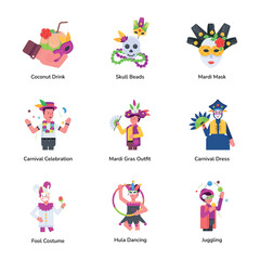 Bundle of Mardi Gras Costumes Flat Icons 

