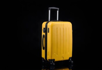 big yellow travel suitcase, png file of isolated cutout object with shadow on background..jpg