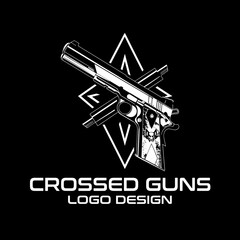Crossed Guns Vector Logo Design