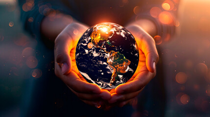 earth in the hands of the world. the concept of the global warming. - obrazy, fototapety, plakaty