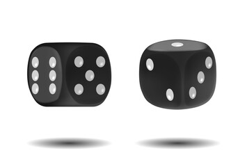 Realistic Black Playing Dice Crafted From Sturdy Acrylic Or Resin, Featuring Engraved White Dots, Used In Tabletop Games