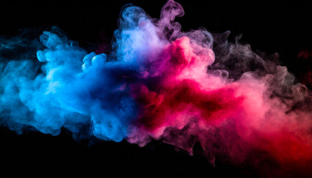 Blue, red, pink abstract cloud of smoke pattern on a black isolated background