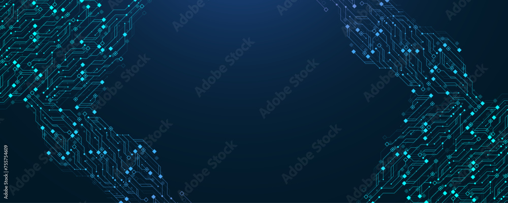 Aufkleber Modern technology circuit board texture background design. Waves flow. Quantum explosion technology. Quantum computer technologies concept. Futuristic blue circuit board background vector motherboard