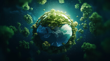 Concept image of earth on green background