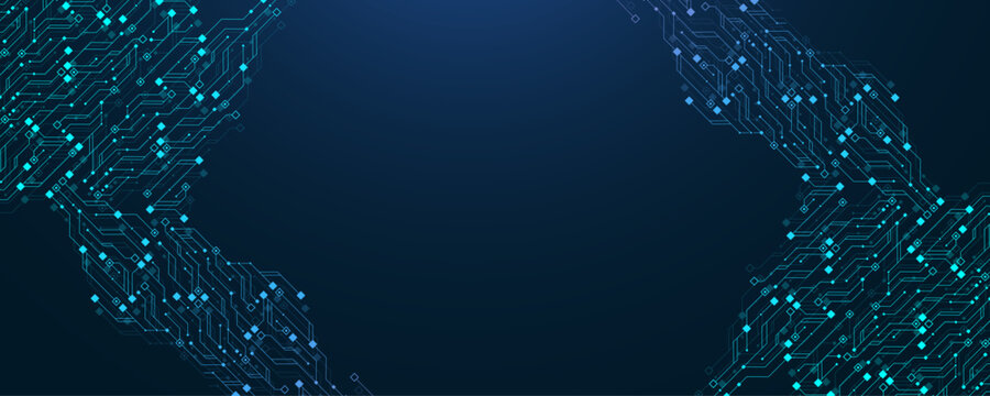 Modern technology circuit board texture background design. Waves flow. Quantum explosion technology. Quantum computer technologies concept. Futuristic blue circuit board background vector motherboard