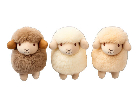 sheep stuffed animal collection set isolated on transparent background, transparency image, removed background