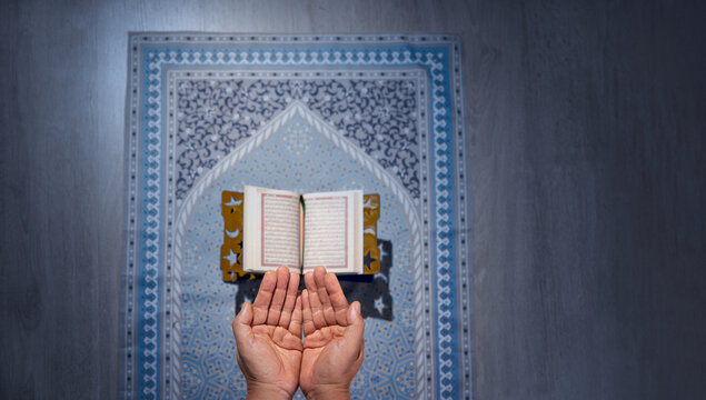 Pray worship with faith during the Ramadan, spirituality for hope create inspiration for happiness.