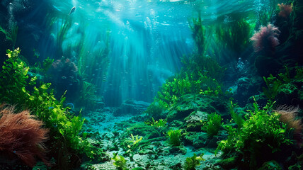 green algae under water in the sea. - obrazy, fototapety, plakaty