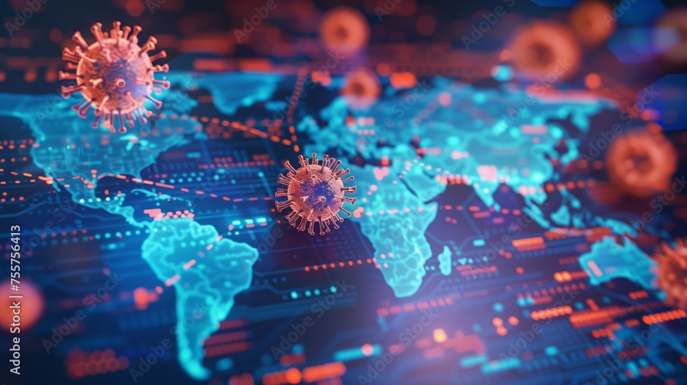 Poster digital visualization of global virus spread. a graphical digital representation of the global sprea