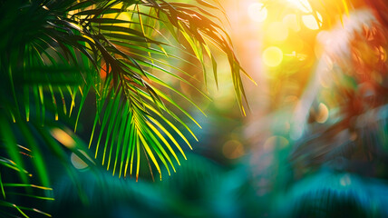 beautiful leaves of tropical palm tree in the forest