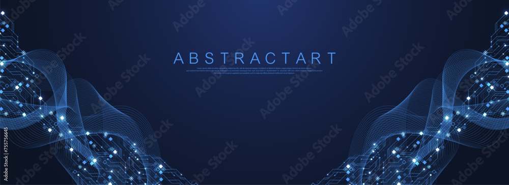Aufkleber quantum computer technologies concept. futuristic blue circuit board background vector. modern techn