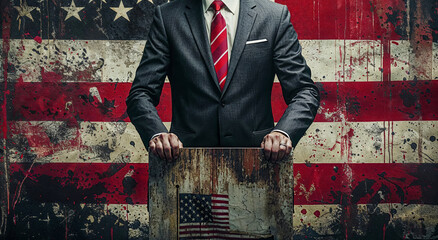 Voting Power American Citizen Casting Vote with Flag Backdrop Digital Art Poster Background Wallpaper Brainstorming