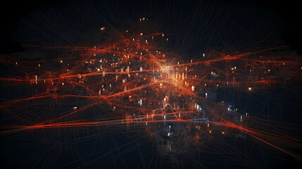 Fototapeta premium City map illustration, visualization of interconnected nodes in transportation network, showing routes and connections
