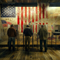 Fototapeta premium Voting Power American Citizen Casting Vote with Flag Backdrop Digital Art Poster Background Wallpaper Brainstorming