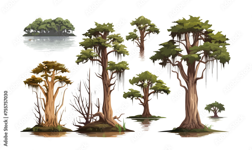 Poster marsh trees set isolated vector style with transparent background illustration