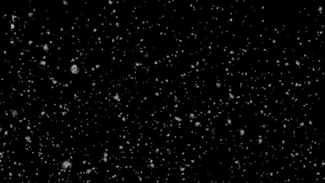Realistic falling snow, alpha channel. Transparent background. Fairy snow. 3d illustration