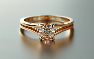 Beautiful gold engagement ring with a diamond, cut out Photo realistic