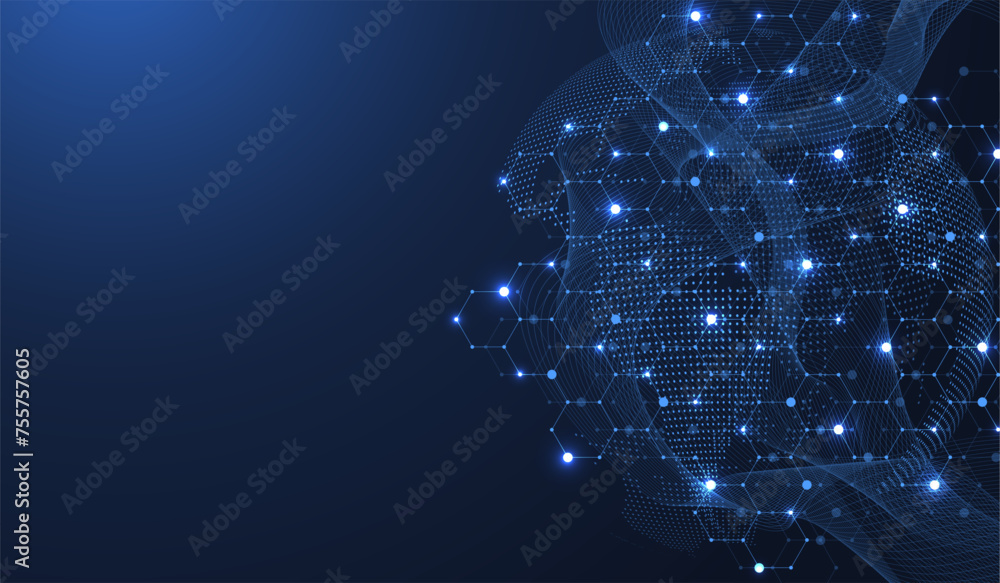 Aufkleber Global network connection concept. Big data visualization. Social network communication in the global computer networks. Internet technology. Business. Science. Vector illustration