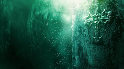 Mystic Cross Symbol on Ancient Stone with Ethereal Glow