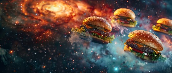 Burgers floating in space