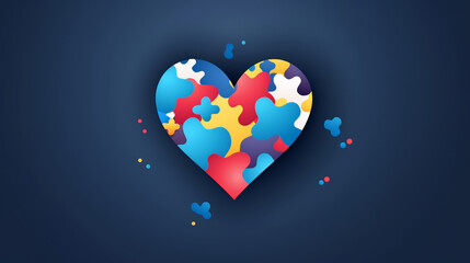 world Autism awareness day with heart shape of multi color jigsaw puzzle background