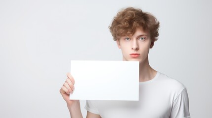 Man Holding Up White Sign With Surprised Expression