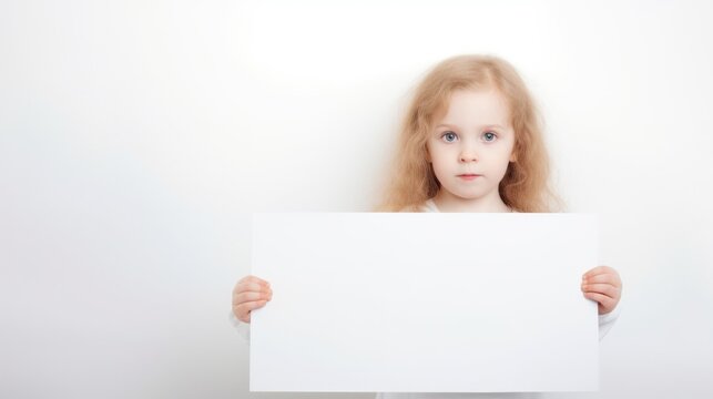 Little Girl Holding White Sign In Front Of Face