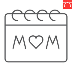 Mom day calendar line icon, heart and holiday, mothers day vector icon, vector graphics, editable stroke outline sign, eps 10.