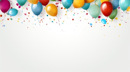 A colorful party banner with balloons and confetti
