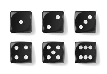 Realistic Black Dice With White Dots. Crafted From Durable Materials For Precision Rolls. Ideal For Tabletop Games