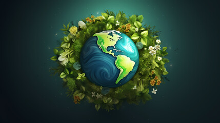 Concept image of earth on green background