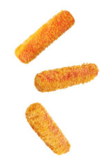 Fried Crab sticks in crumbs on a white isolated background