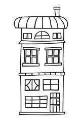 Dutch house in flat style. Objection era architecture, hand drawn vector illustration. These are buildings from Germany, Denmark, and Holland. Three-story cottage. 