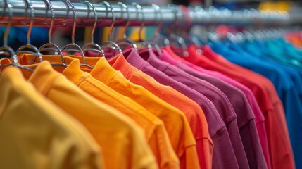 Fototapeta premium Row of Colorful Shirts on Rack