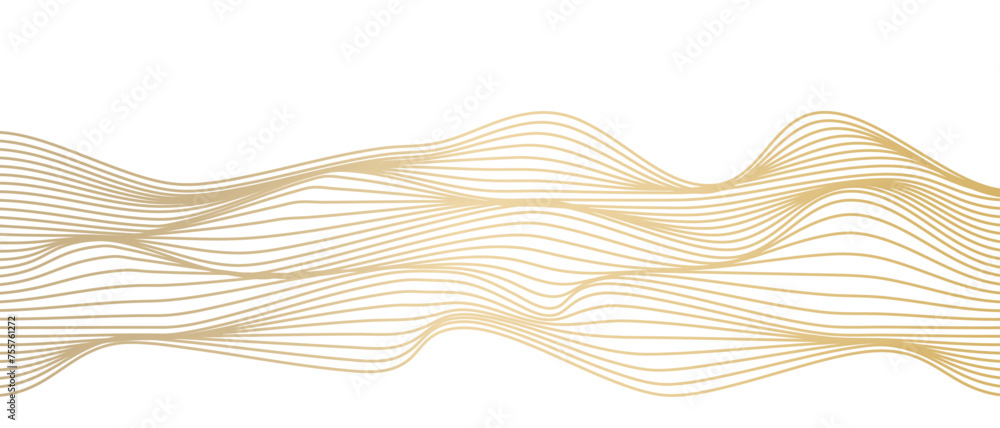 Poster abstract line art wavy digital line pattern (texture) in gold color isolated on transparent backgrou