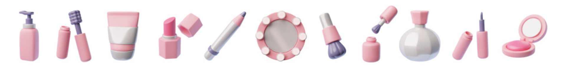 Set of pink makeup items 3D style, vector illustration - obrazy, fototapety, plakaty
