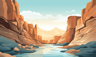 A canyon with a river vector simple 3d smooth cut isolated illustration - obrazy, fototapety, plakaty
