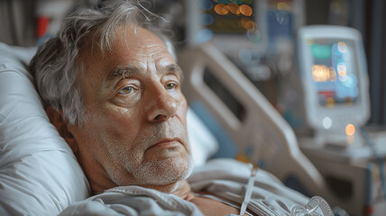 Mann liegt im Krankenhaus